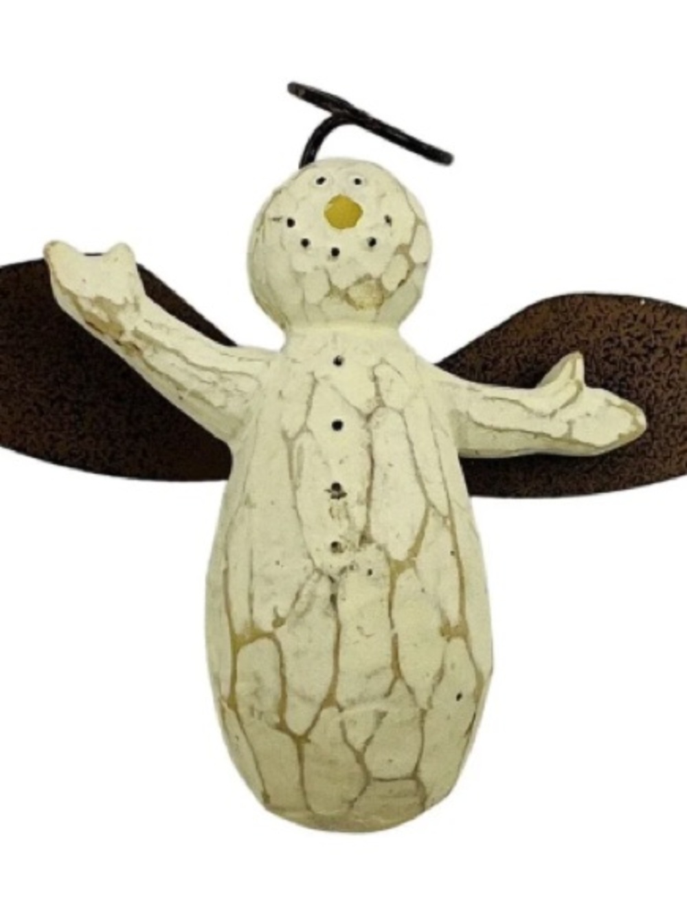 Rustic Cream Angel Figurine with Brown Metal Wings